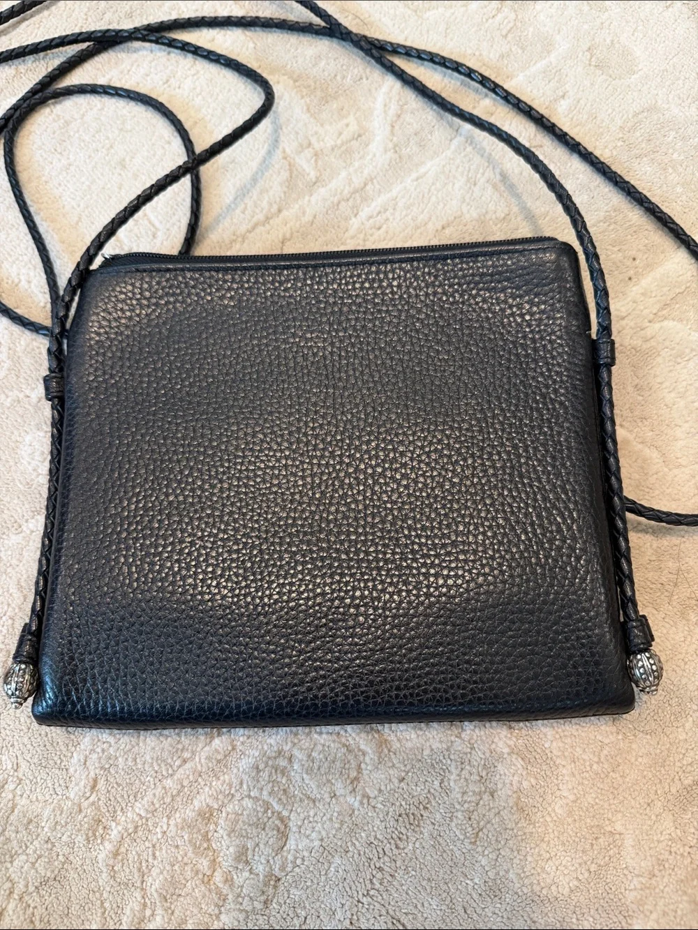 Black Leather Crossbody Bag with Heart Accent